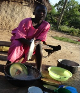 school girl washing